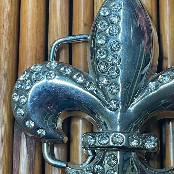STUNNING Vintage Fleur De Lis Rhinestone Encrusted HAND DECORATED BELT BUCKLE - Picture 3 of 8